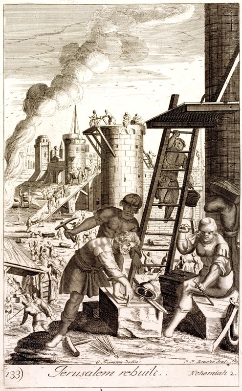 Nehemiah rebuilding the walls of Jerusalem (engraving) 作者 英语学校