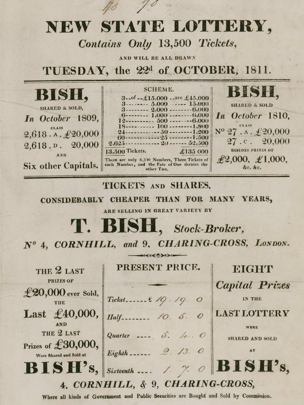新州彩票由T. Bish，股票经纪人，4 Cornhill和9 Charing Cross，伦敦经营 作者 英语学校