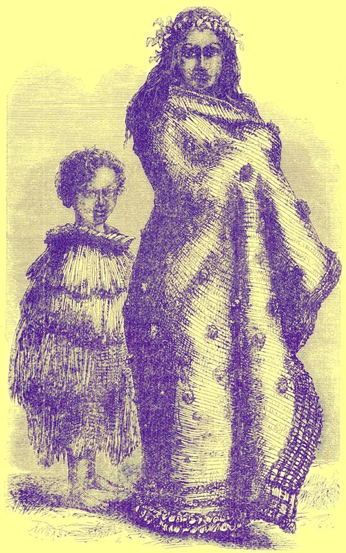 新西兰女人和男孩，威廉金斯顿的着名旅行者插图，1885年出版（数字增强图像） 作者 英语学校