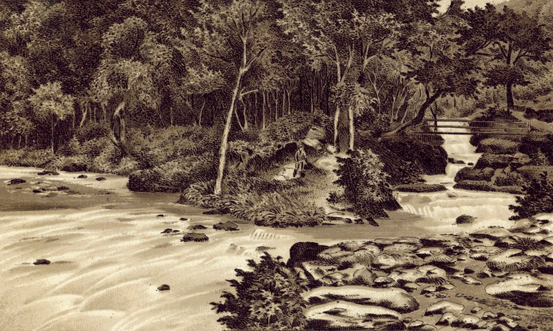 北德文郡："The Watersmeet"，林茅斯（石版画） 作者 英语学校