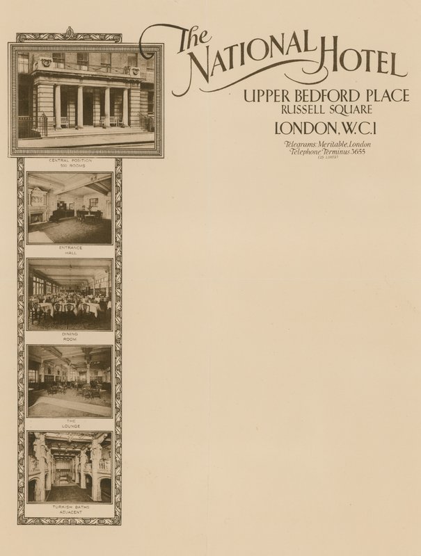 The National Hotel，Upper Bedford Place，Russell Square的信纸 作者 英语学校