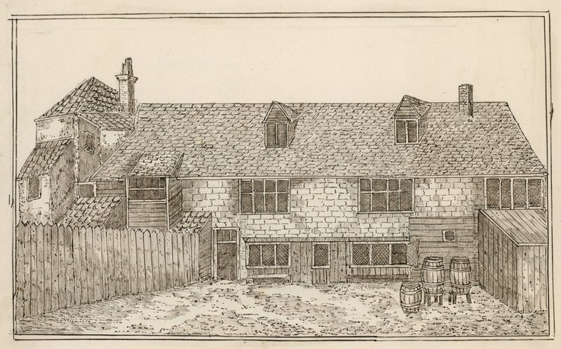 Old Pied Bull，伊斯灵顿（后方）（墨水在纸上） 作者 英语学校