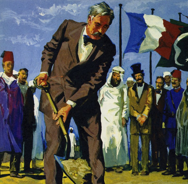 1859年4月25日，de Lesseps推翻了苏伊士运河的第一批污垢 作者 英语学校