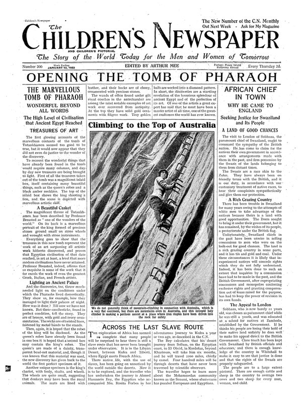 打开法老之墓，儿童报的插图，1923年1月13日（新闻纸） 作者 英语学校