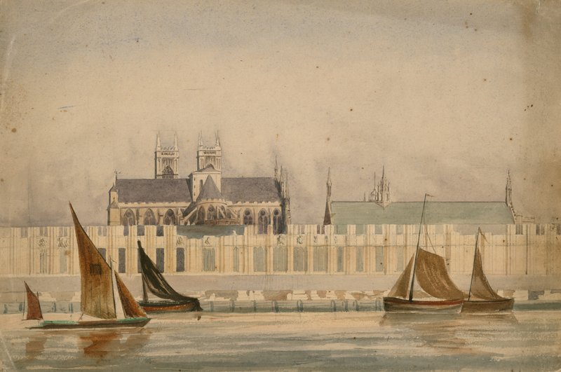 国会大厦的原始水彩绘画正在建造大约1842年（纸上wc） 作者 英语学校