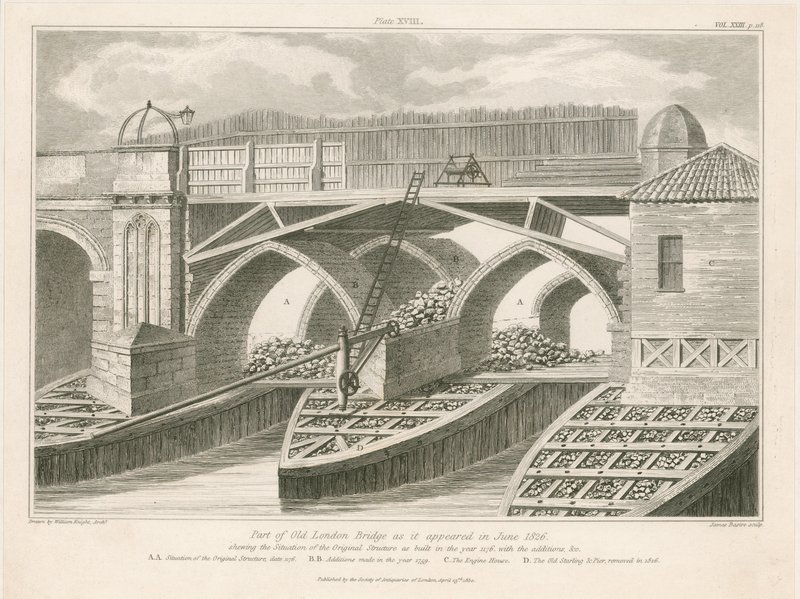 1826年6月出现的老伦敦桥的一部分 作者 英语学校