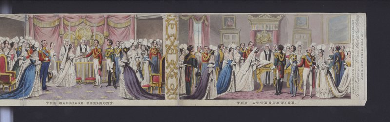 维多利亚女王结婚全景图的一部分，约1840年（手绘水彩）。 作者 英语学校