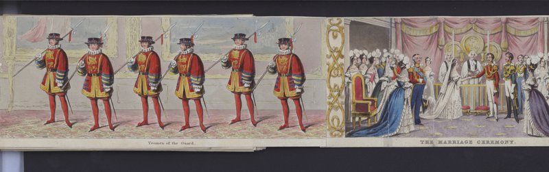 维多利亚女王结婚全景的一部分，约 1840 年（手绘水彩） 作者 英语学校