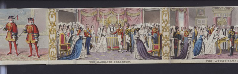 维多利亚女王结婚全景的一部分，约 1840 年（手绘水彩） 作者 英语学校