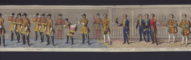 维多利亚女王结婚全景的一部分，约 1840 年（手绘水彩） 作者 英语学校