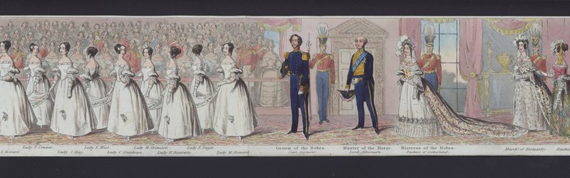 维多利亚女王结婚全景的一部分，约 1840 年（手绘水彩） 作者 英语学校