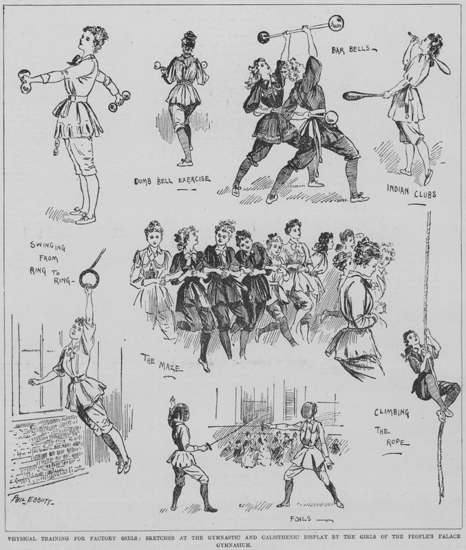 Physical training for factory girls, display by the girls of the People