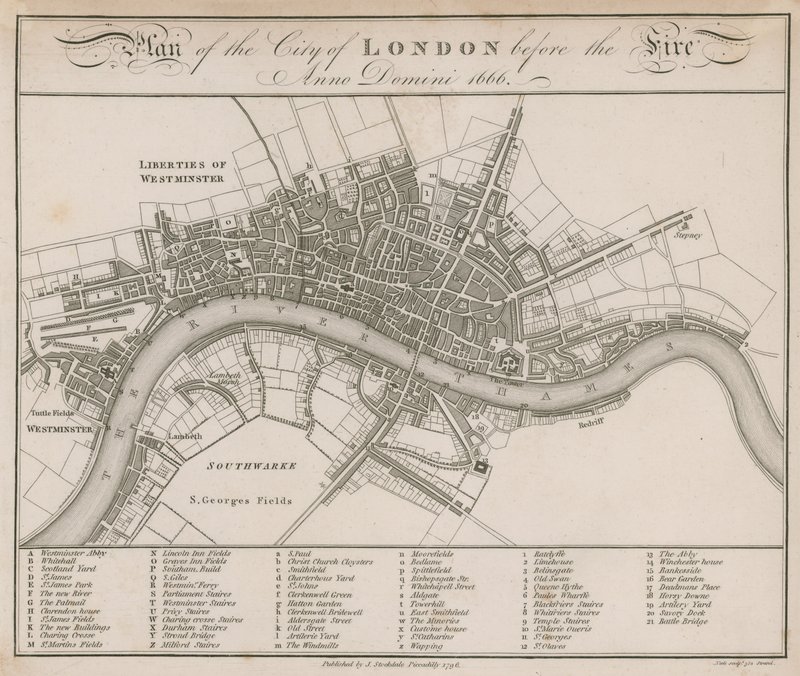 1666年火灾前的伦敦金融城计划 作者 英语学校