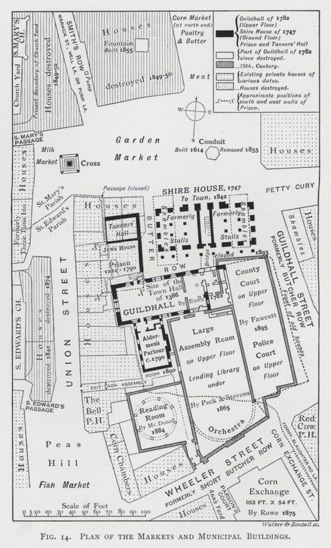 市场和市政建筑平面图（雕刻）。 作者 英语学校