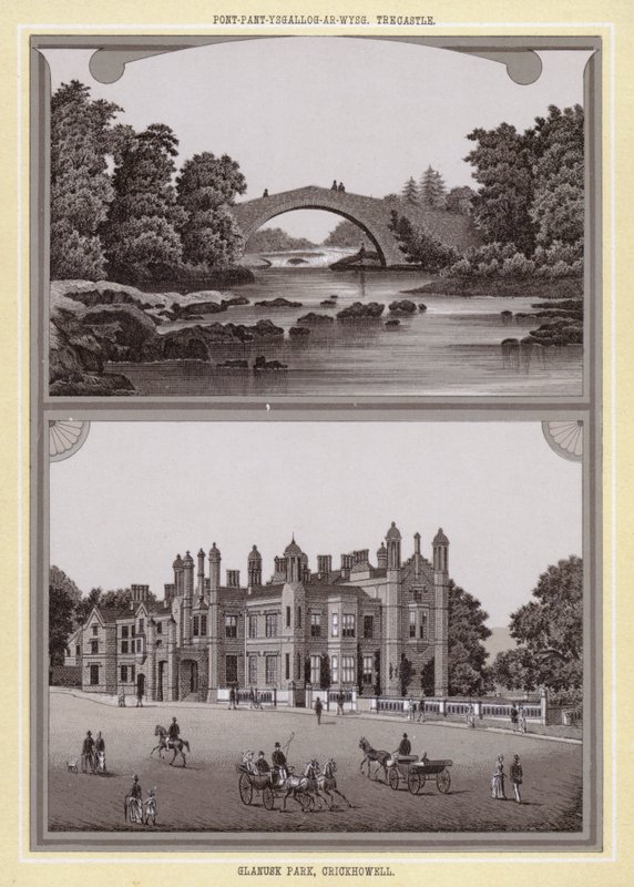 Pont-pant-ysgallog-ar-wysg, Trecastle; Glanusk Park, Crickhowell (litho) 作者 英语学校