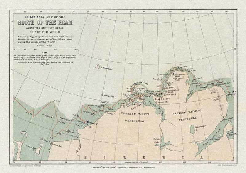 Fram沿着旧世界北部海岸的路线的初步地图 作者 英语学校