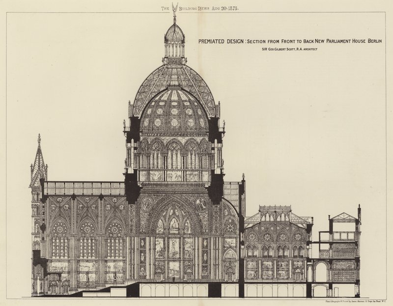 Premiated Design, Section from Front to Back New Parliament House Berlin（雕刻）。 作者 英语学校
