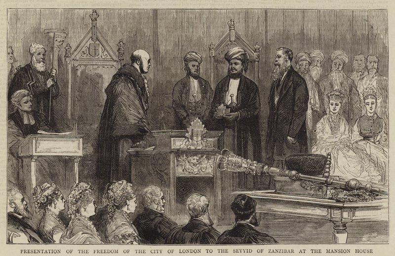 Presentation of the Freedom of the City of London to the Seyyid of Zanzibar at the Mansion House (engraving) 作者 英语学校