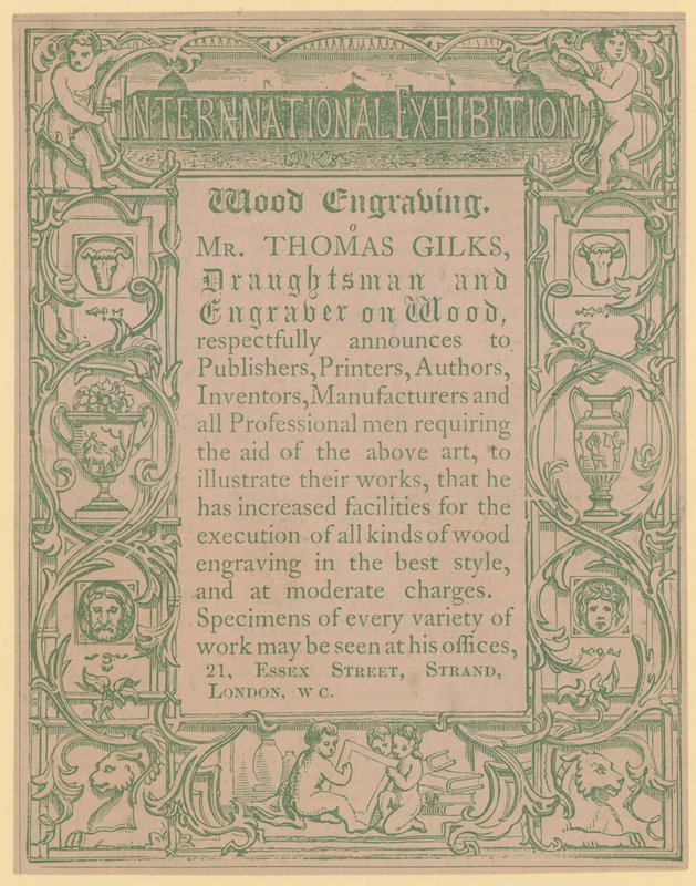 Thomas Gilks的促销卡，绘图员和雕刻师在木头上 作者 英语学校
