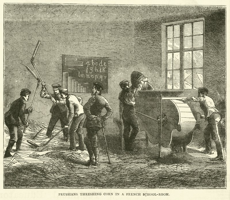 普鲁士人在1870年9月在法国的一间教室里打谷玉米 作者 英语学校