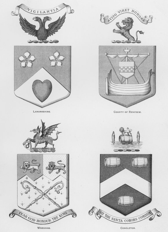 公共武器：拉纳克郡； 伦弗鲁县； 雷克瑟姆； 康格尔顿（雕刻） 作者 英语学校