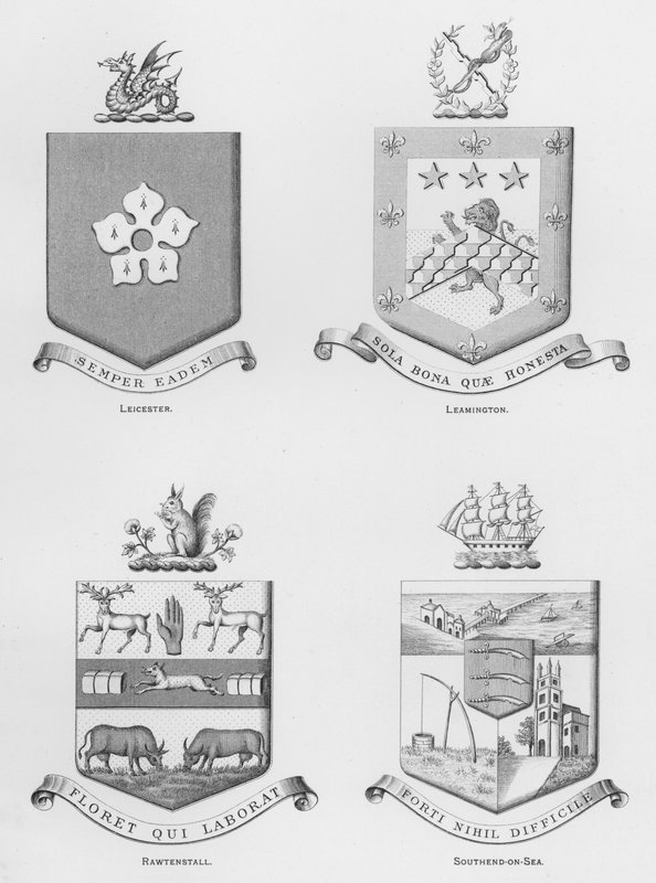 公共武器。莱斯特；莱明顿；罗滕斯泰尔；苏芬德-海（雕刻）。 作者 英语学校
