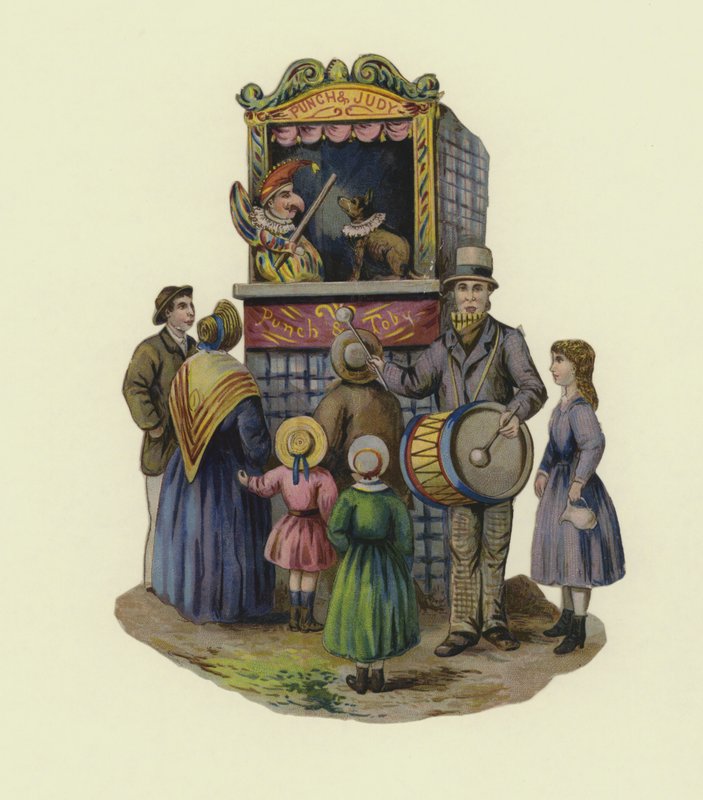 庞奇和朱迪的表演（chromolitho）。 作者 英语学校