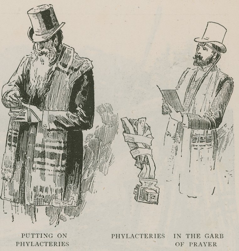 戴上Phylacteries; Pholacteries在祷告的服装 作者 英语学校