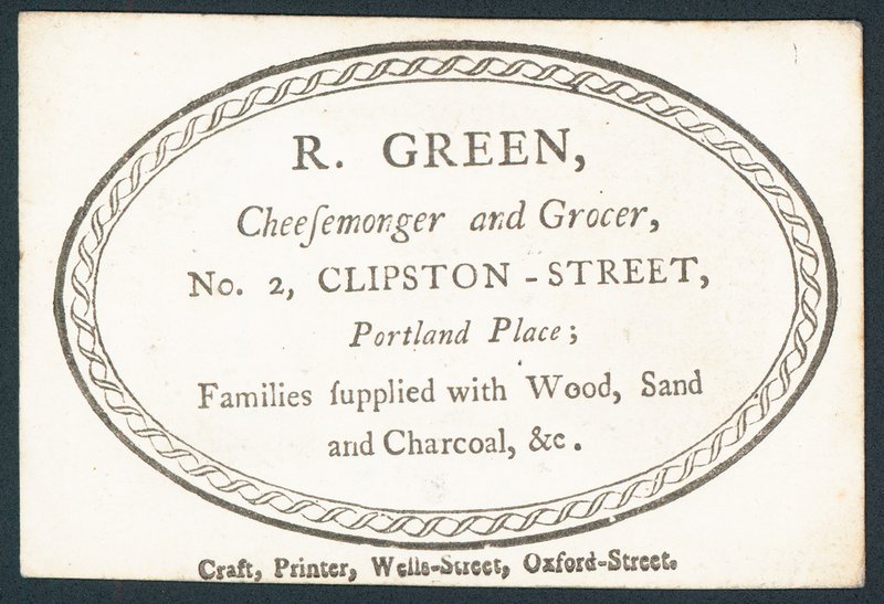 R Green，cheesemonger和杂货店，贸易卡 作者 英语学校