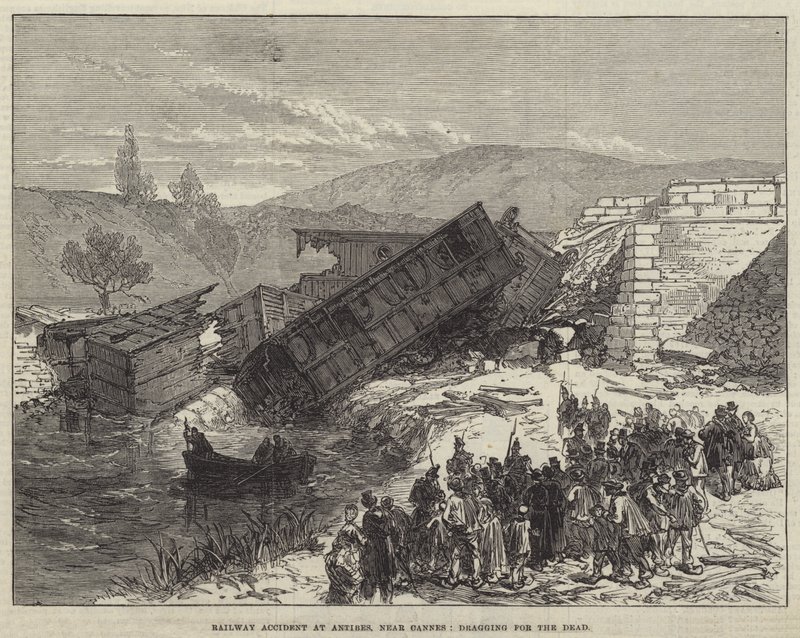 戛纳附近昂蒂布的铁路事故，为死者而拖（版画） 作者 英语学校