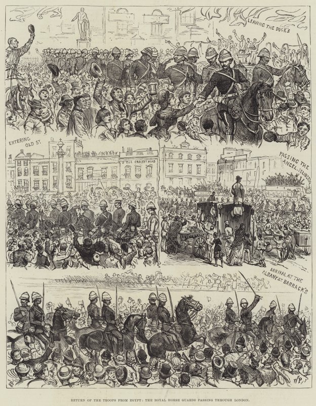 军队从埃及归来，皇家骑兵卫队穿过伦敦（版画） 作者 英语学校