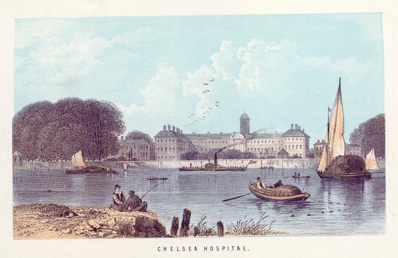 River Thames: Chelsea Hospital (coloured engraving) 作者 英语学校