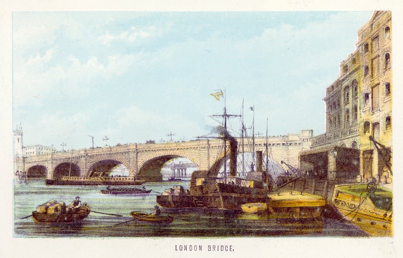 River Thames: London Bridge (coloured engraving) 作者 英语学校