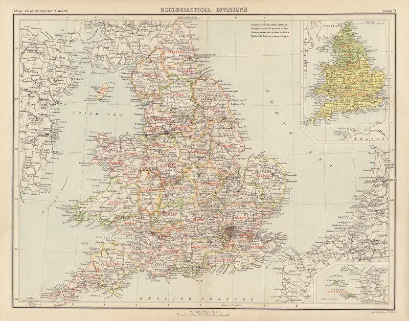 皇家地图集》，约 1900 年：教会分区（彩色印刷版） 作者 英语学校