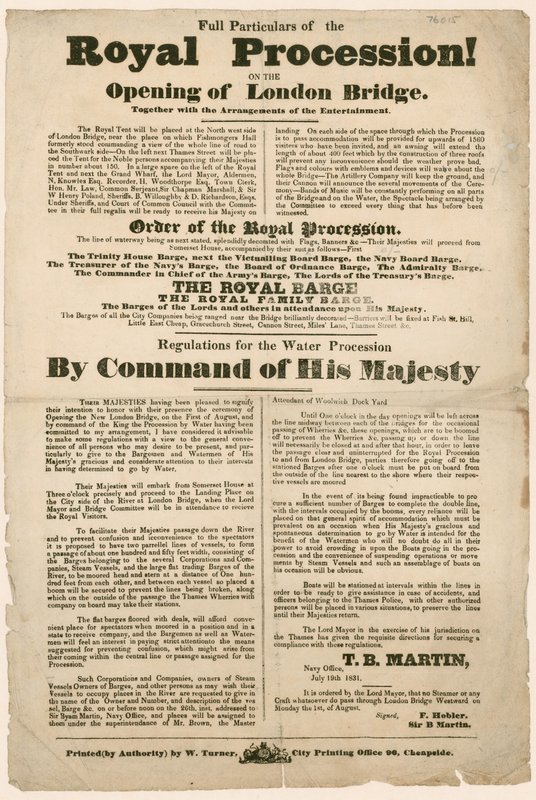 皇家游行于伦敦桥开幕，1831年 作者 英语学校