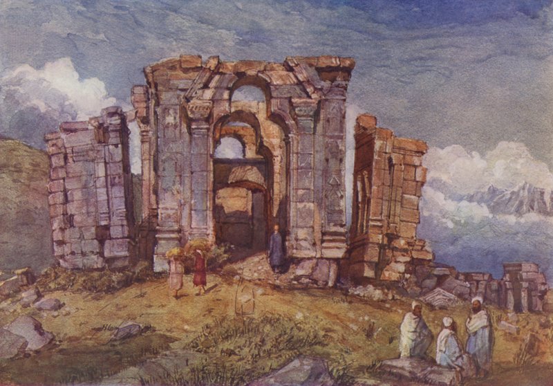 克什米尔马尔坦德太阳神庙遗址（彩色石版画） 作者 英语学校