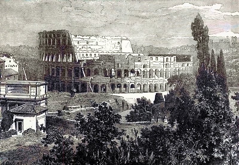 斗兽场的废墟，来自Palatine，来自爱尔兰Ollier的Cassells Illustrated Universal History的插图，出版于1890年（数字增强图像） 作者 英语学校