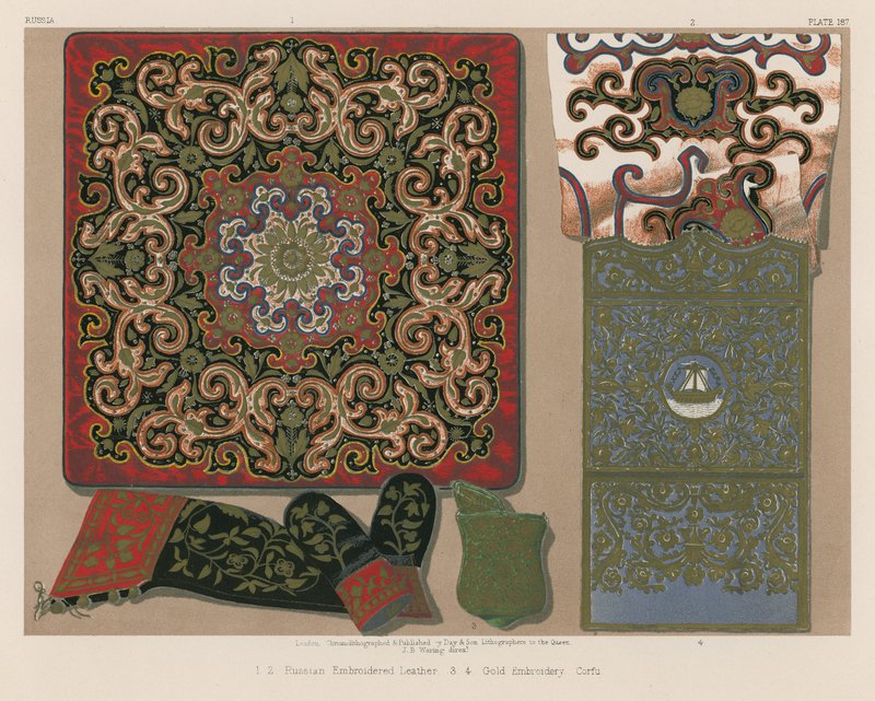 俄罗斯刺绣皮革，金色刺绣，科孚岛（chromolitho） 作者 英语学校