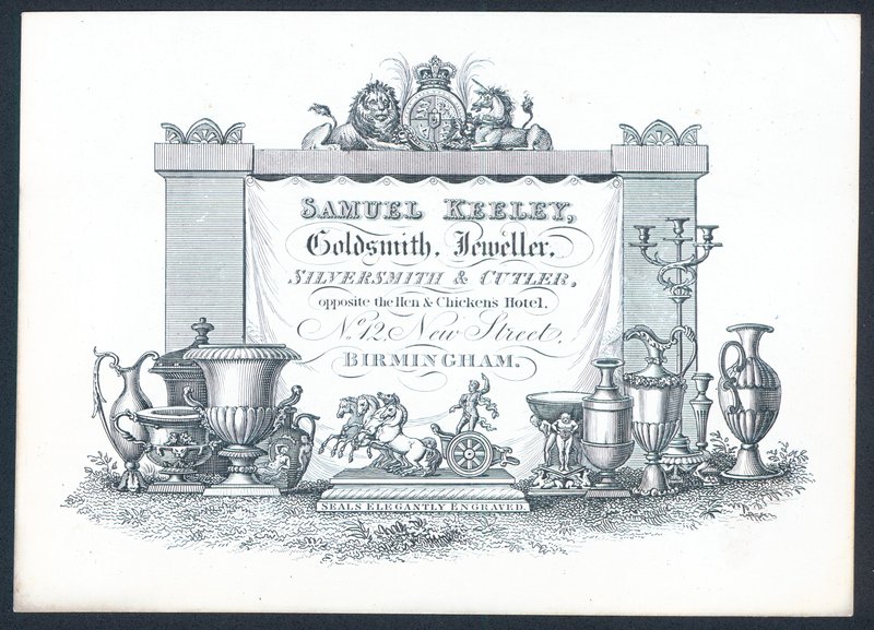 贸易卡Samuel Keeley，Goldsmith，Jeweler，Silversmith＆Cutler 作者 英语学校