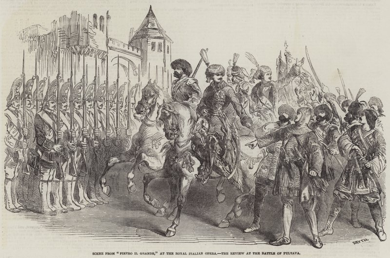 “Pietro il Grande”场景，意大利皇家歌剧院，普尔塔瓦战役回顾（版画） 作者 英语学校