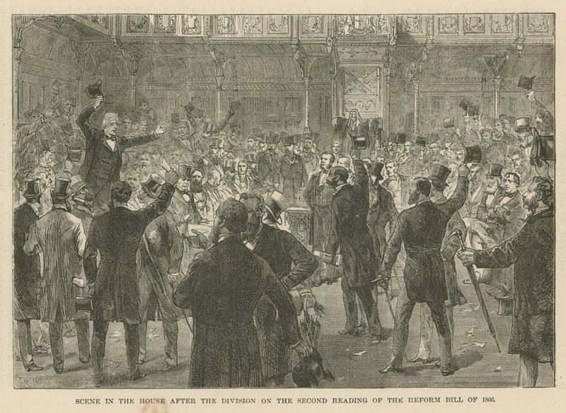 在1866年改革法案二读分案后，下议院的场景 作者 英语学校