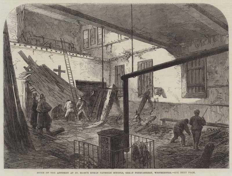 威斯敏斯特大彼得街圣玛丽罗马天主教学校事故现场（版画） 作者 英语学校