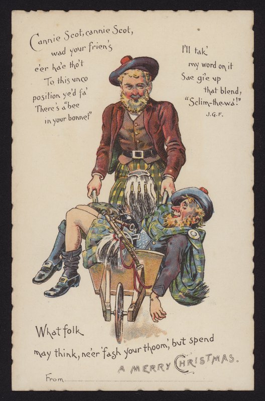 Scotsman taking his drunken friend home in a wheelbarrow (chromolitho) 作者 英语学校