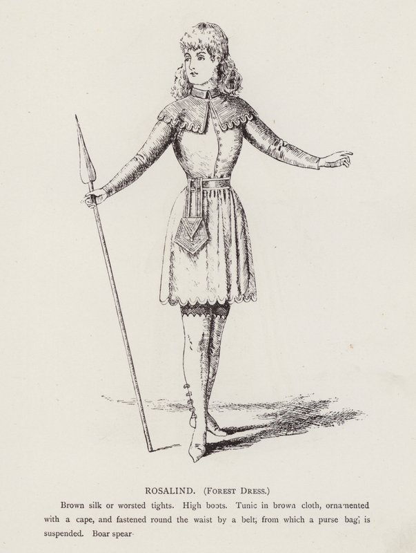 莎士比亚的《如意》。罗莎琳德，森林礼服（平版画 作者 英语学校