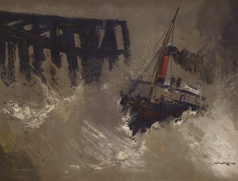 与大浪搏击的船只（chromolitho） 作者 英语学校