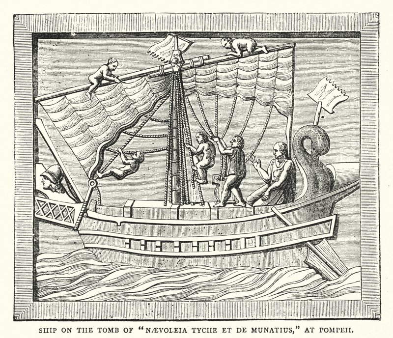 庞贝古城“Naevoleia Tyche et de Munatius”墓上的船（彩色雕刻） 作者 英语学校