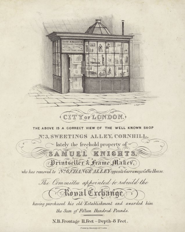塞缪尔骑士，印刷品和框架制造商，3 Sweetings Alley，Cornhill，伦敦金融城的商店 作者 英语学校