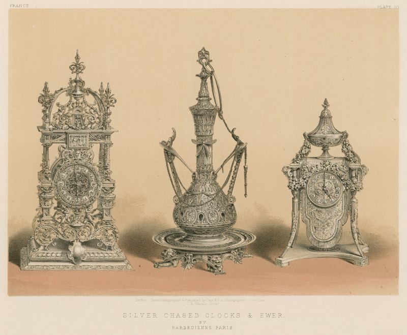 巴黎Barbedienne的Silver Chased Clocks和Ewer 作者 英语学校
