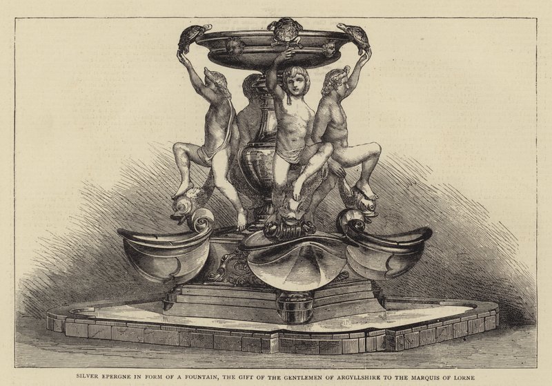 Silver Epergne in form of a Fountain, the Gift of the Gentlemen of Argyllshire to the Marquis of Lorne (engraving) 作者 英语学校