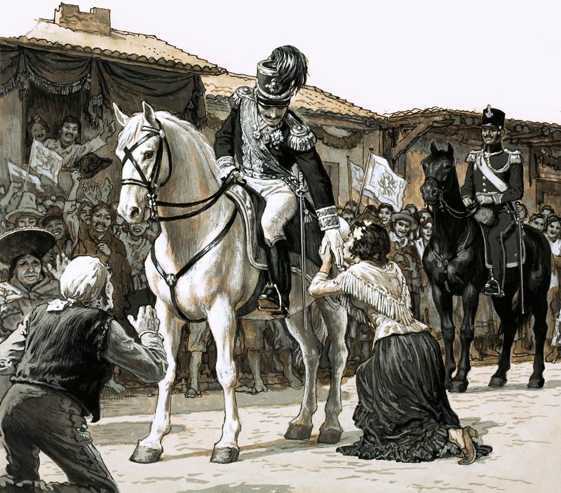 西蒙·玻利瓦尔（Simon Bolivar）以胜利的方式骑在加拉加斯的街道上 作者 英语学校